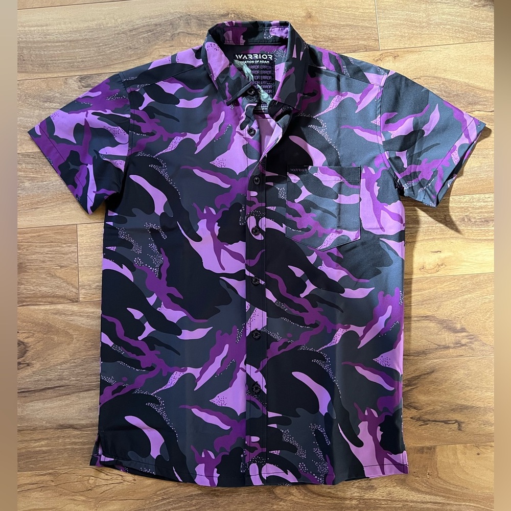 Warrior Co Purple and Black Camouflage Button Up Shirt